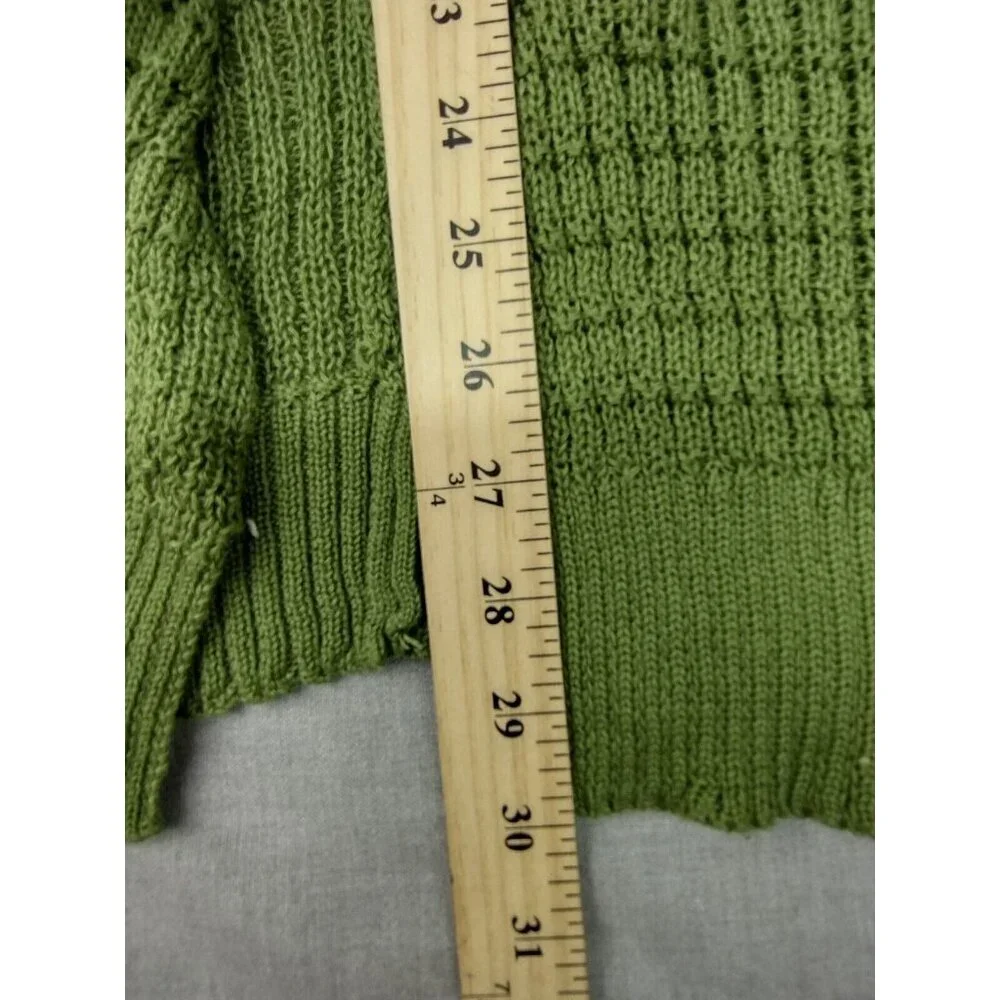 Women's Green Open-Knit Boho Chic Long Sleeve Cozy Cardigan Medium USED - Picture 2 of 4
